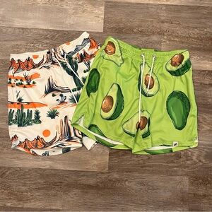 LumberLegs Men’s Gym Shorts With Lining Size Medium Avocado & Yeehaw Lot of 2